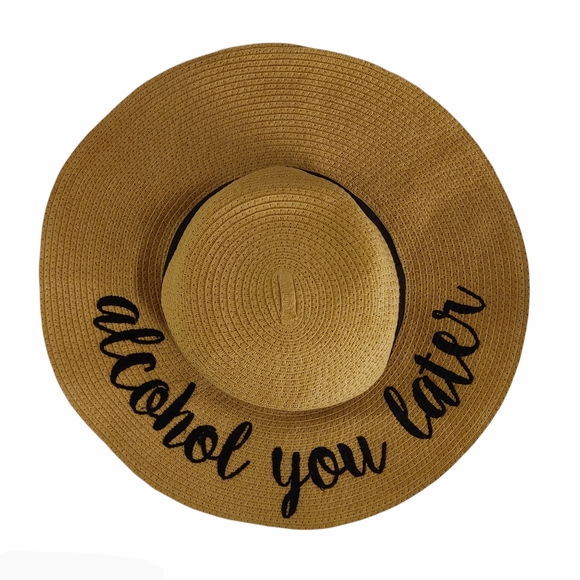 Alcohol You Later Wide Brim Beach Straw Sun Hat - Picture 2 of 6